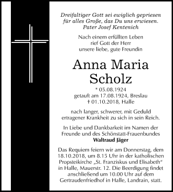 Traueranzeige von Anna Maria Scholz von Mitteldeutsche Zeitung Halle/Saalkreis