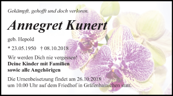 Traueranzeige von Annegret Kunert von Mitteldeutsche Zeitung