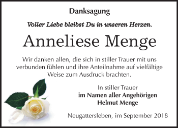 Traueranzeige von Anneliese Menge von Mitteldeutsche Zeitung Bernburg