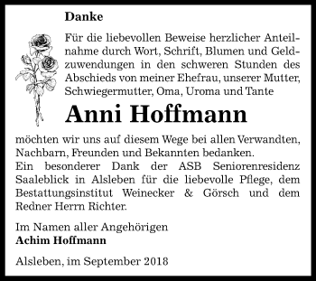 Traueranzeige von Anni Hoffmann von Mitteldeutsche Zeitung Bernburg