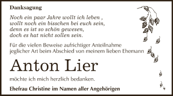 Traueranzeige von Anton Lier von Super Sonntag Zeitz