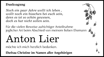 Traueranzeige von Anton Lier von Mitteldeutsche Zeitung