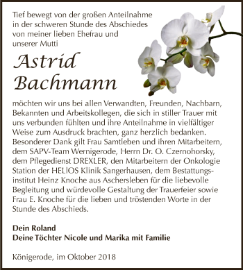 Traueranzeige von Astrid Bachmann von Super Sonntag Aschersleben