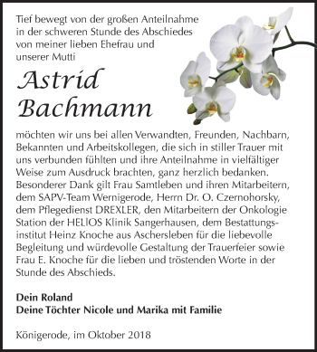 Traueranzeige von Astrid Bachmann von Mitteldeutsche Zeitung Quedlinburg