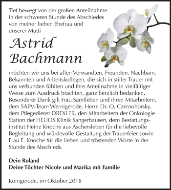 Traueranzeige von Astrid Bachmann von Mitteldeutsche Zeitung Sangerhausen