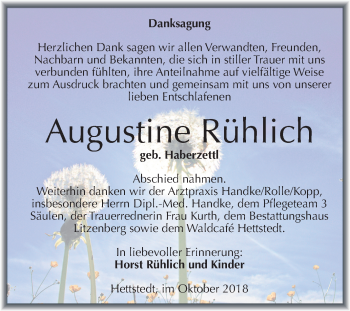 Traueranzeige von Augustine Rühlich von Mitteldeutsche Zeitung