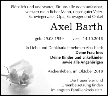 Traueranzeige von Axel Barth von Mitteldeutsche Zeitung Aschersleben