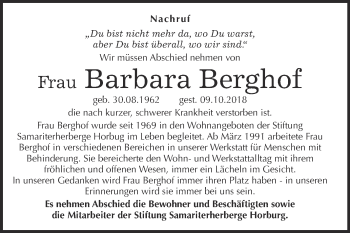 Traueranzeige von Barbara Berghof von Super Sonntag Merseburg