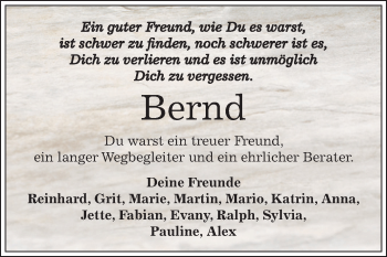 Traueranzeige von Bernd  von Mitteldeutsche Zeitung Bernburg