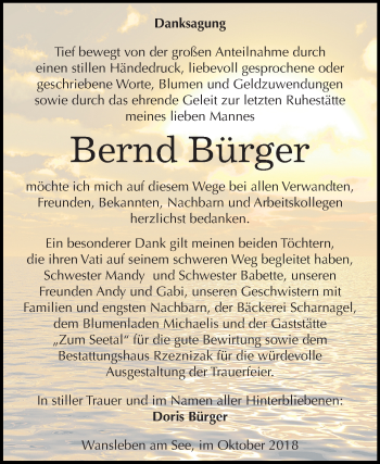 Traueranzeige von Bernd Bürger von Mitteldeutsche Zeitung