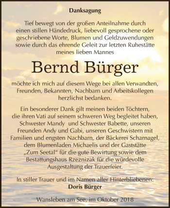 Traueranzeige von Bernd Bürger von Super Sonntag SGH Mansf. Land