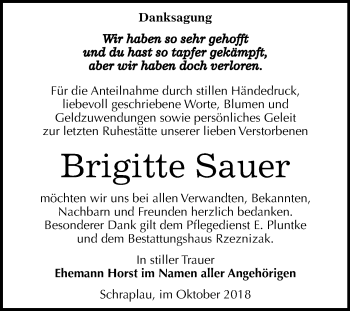 Traueranzeige von Brigitte Sauer von Mitteldeutsche Zeitung