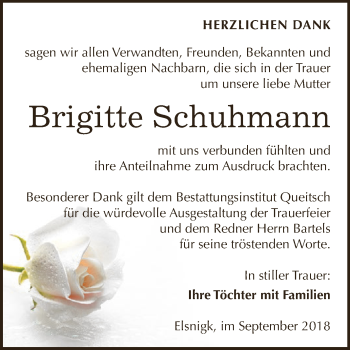 Traueranzeige von Brigitte Schuhmann von WVG - Wochenspiegel Dessau / Köthen