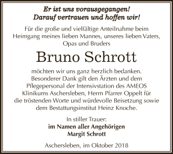 Traueranzeige von Bruno Schrott von Super Sonntag Aschersleben