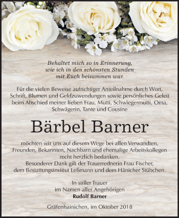 Traueranzeige von Bärbel Barner von Mitteldeutsche Zeitung