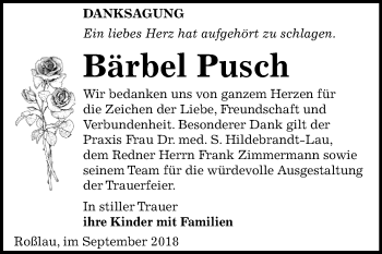Traueranzeige von Bärbel Pusch von Mitteldeutsche Zeitung Dessau-Roßlau