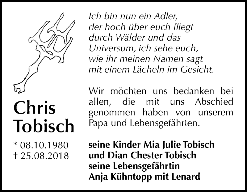  Traueranzeige für Chris Tobisch vom 06.10.2018 aus Mitteldeutsche Zeitung
