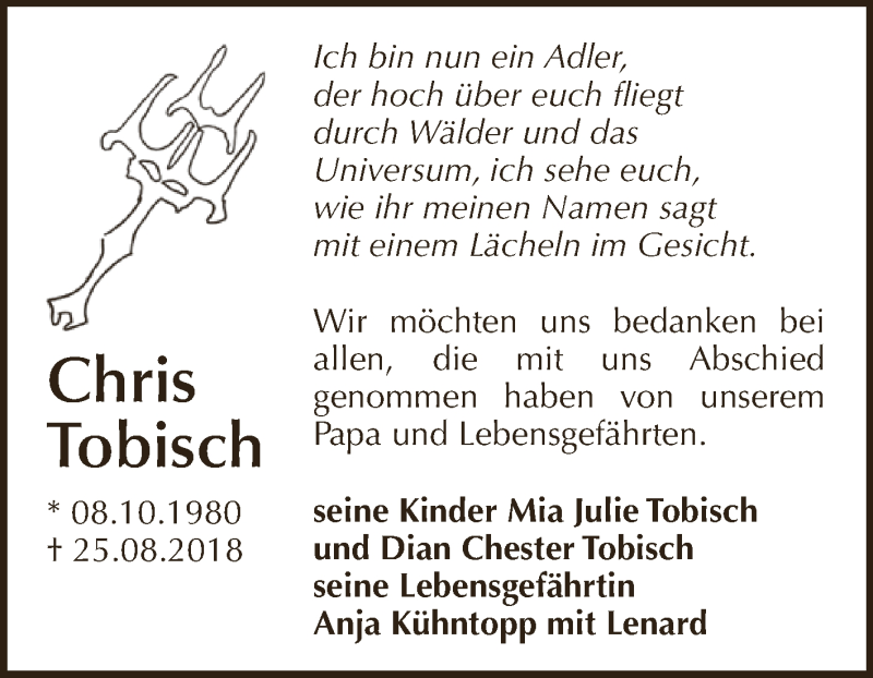  Traueranzeige für Chris Tobisch vom 06.10.2018 aus Super Sonntag SGH Mansf. Land