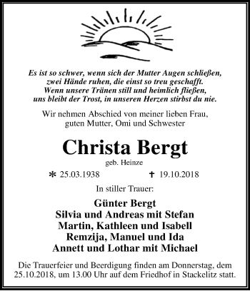 Traueranzeige von Christa Bergt von Mitteldeutsche Zeitung