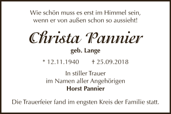 Traueranzeige von Christa Pannier von WVG - Wochenspiegel Dessau / Köthen