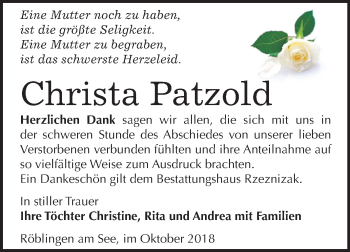 Traueranzeige von Christa Patzold von Mitteldeutsche Zeitung