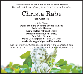 Traueranzeige von Christa Rabe von Mitteldeutsche Zeitung
