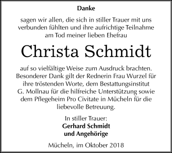 Traueranzeige von Christa Schmidt von Mitteldeutsche Zeitung Merseburg/Querfurt