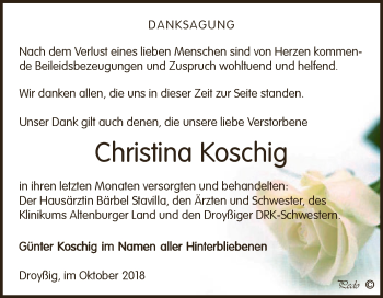 Traueranzeige von Christina Koschig von Super Sonntag Zeitz