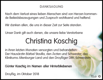 Traueranzeige von Christina Koschig von Mitteldeutsche Zeitung Zeitz
