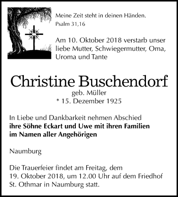 Traueranzeige von Christine Buschendorf von Mitteldeutsche Zeitung