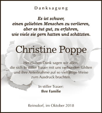 Traueranzeige von Christine Poppe von WVG - Wochenspiegel NMB / WSF / ZTZ