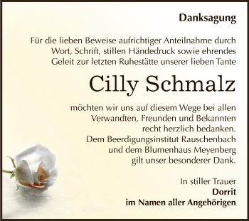 Traueranzeige von Cilly Schmalz von WVG - Wochenspiegel NMB / WSF / ZTZ