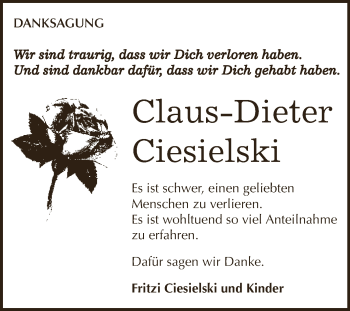Traueranzeige von Claus-Dieter Ciesielski von Super Sonntag Aschersleben