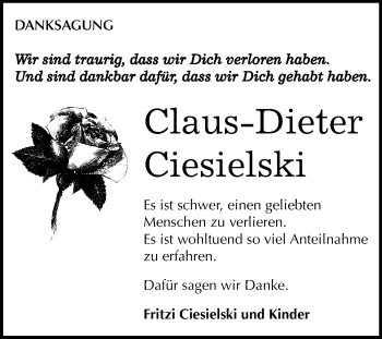 Traueranzeige von Claus-Dieter Ciesielski von Mitteldeutsche Zeitung