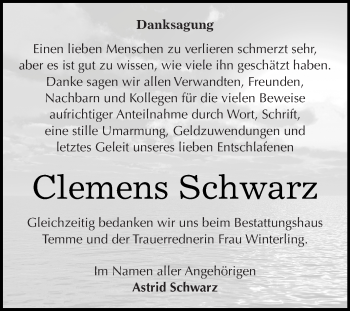 Traueranzeige von Clemens Uwe Schwarz von WVG - Wochenspiegel Bitterfeld