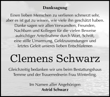 Traueranzeige von Clemens Uwe Schwarz von Mitteldeutsche Zeitung