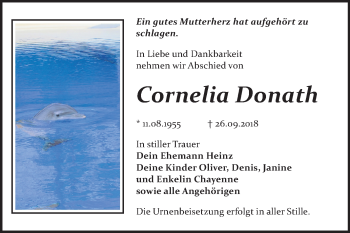 Traueranzeige von Cornelia Donath von WVG - Wochenspiegel Bitterfeld