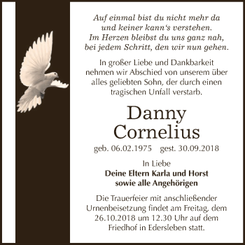 Traueranzeige von Danny Cornelius von Super Sonntag SGH Mansf. Land