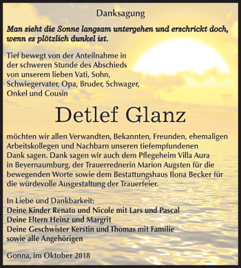 Traueranzeige von Detlef Glanz von Mitteldeutsche Zeitung Sangerhausen