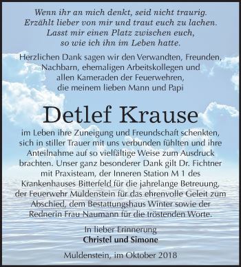 Traueranzeige von Detlef Krause von Mitteldeutsche Zeitung Bitterfeld
