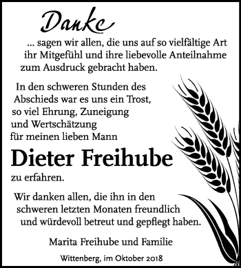 Traueranzeige von Dieter Freihube von Mitteldeutsche Zeitung