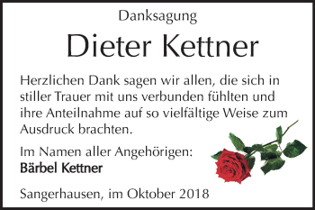 Traueranzeige von Dieter Kettner von Mitteldeutsche Zeitung Sangerhausen
