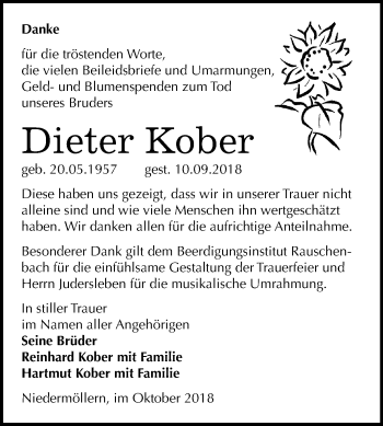 Traueranzeige von Dieter Kober von Mitteldeutsche Zeitung