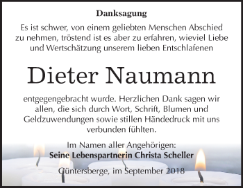 Traueranzeige von Dieter Naumann von Mitteldeutsche Zeitung Quedlinburg