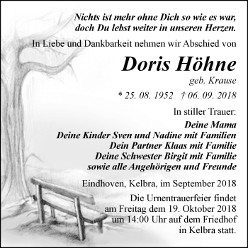 Traueranzeige von Doris Höhne von Mitteldeutsche Zeitung
