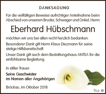 Traueranzeige von Eberhard Hübschmann von Super Sonntag Zeitz