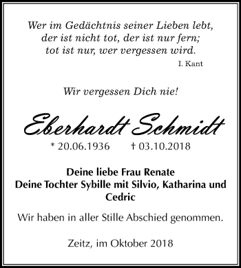 Traueranzeige von Eberhardt Schmidt von Mitteldeutsche Zeitung Zeitz
