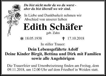 Traueranzeige von Edith Schäfer von Mitteldeutsche Zeitung Dessau-Roßlau