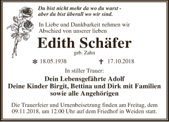 Traueranzeige von Edith Schäfer von WVG - Wochenspiegel Dessau / Köthen