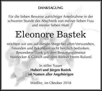 Traueranzeige von Eleonore Bastek von Mitteldeutsche Zeitung Bernburg